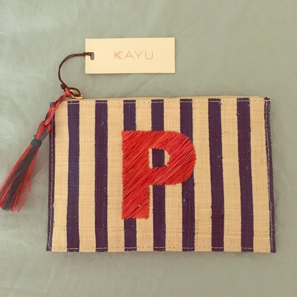 Kayu Alphabet “P” Embroidered Striped Woven Pouch - Picture 2 of 5